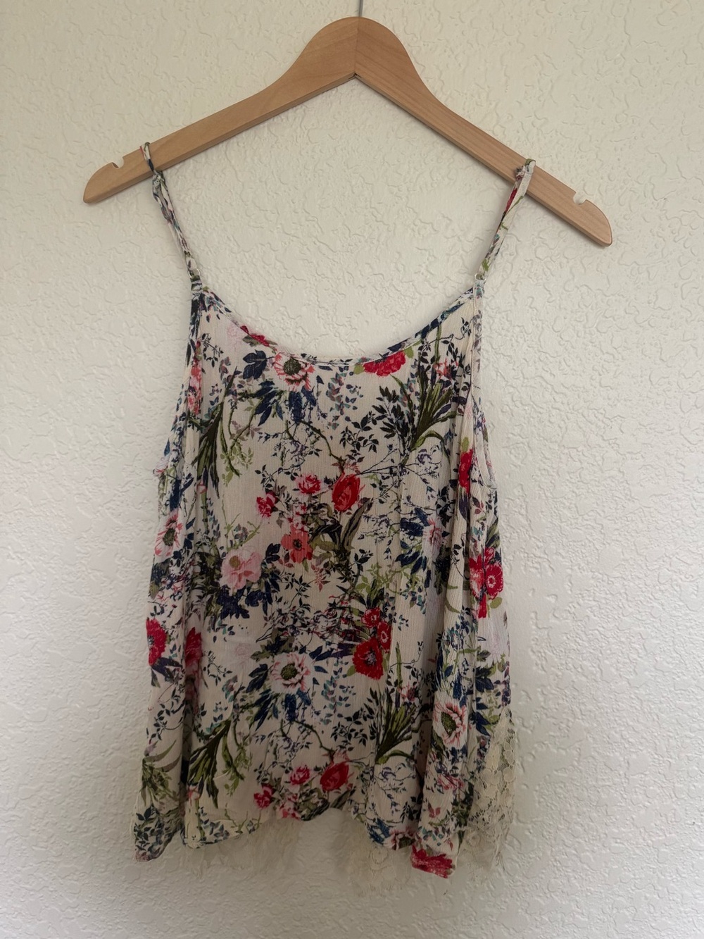Floral Lace-Trim Spaghetti Strap Tank Top XL - Picture 2 of 7